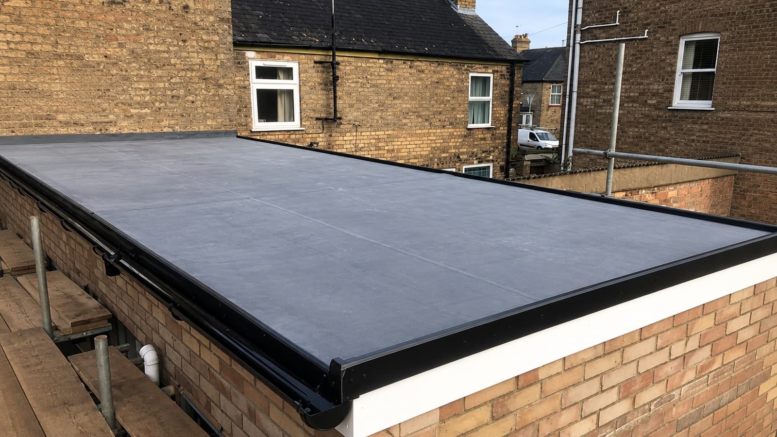 Modern flat EPDM rubber roof on a UK property
